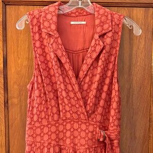 Anthropologie broderie cotton shirt dress - washed orange - size 10